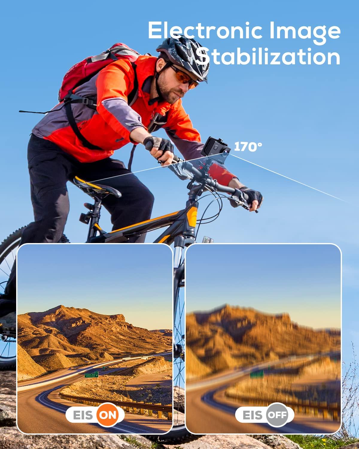 WOLFANG WOLFANG Action Camera 4K 20MP GA100, Waterproof 40M Underwater Camera for Snorkeling, EIS Stabilization WiFi 170 Wide Angle Helmet Camera for Vlogging with External Microphone, Remote Control