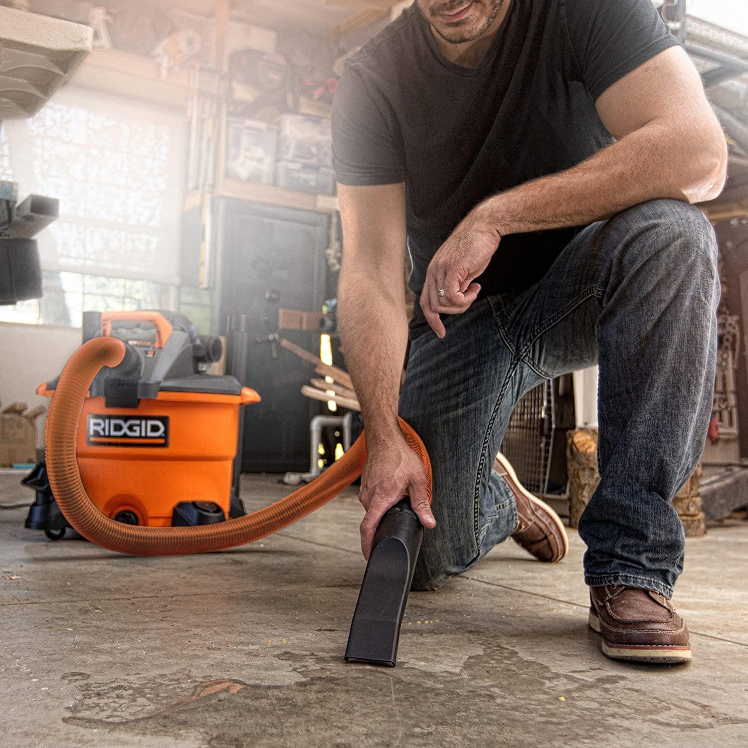 RIDGID RIDGID Wet Dry Vacuums VAC1200 Heavy Duty Wet Dry Vacuum Cleaner and Blower Vac, 12-Gallon, 5.0 Peak Horsepower Detachable Leaf Blower Vacuum Cleaner with Pro-Grade Hose