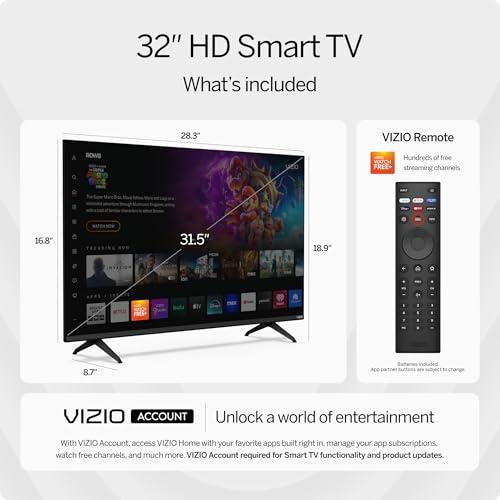 VIZIO VIZIO 32-inch HD Smart TV 720p LED w/Alexa Compatibility, Google Cast Built-in, Bluetooth Headphone Capable (VHD32M-08, New)