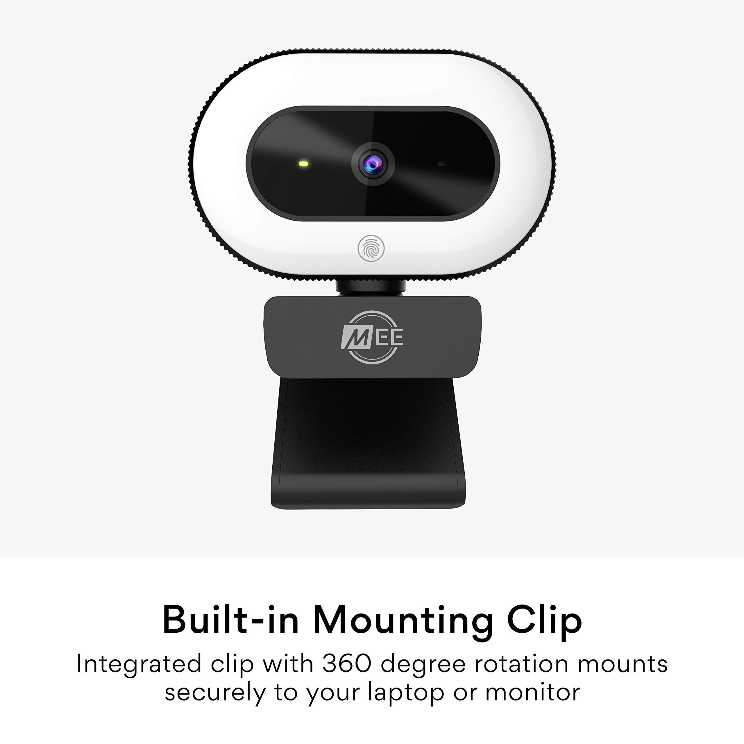 MEE audio MEE audio CL8A 1080p HD Webcam with Ring Light, Microphone, Autofocus, Low Light Correction, 360° Rotation; USB Streaming Web Camera for Video Calling via Zoom/Skype on Computer PC Mac Laptop Desktop