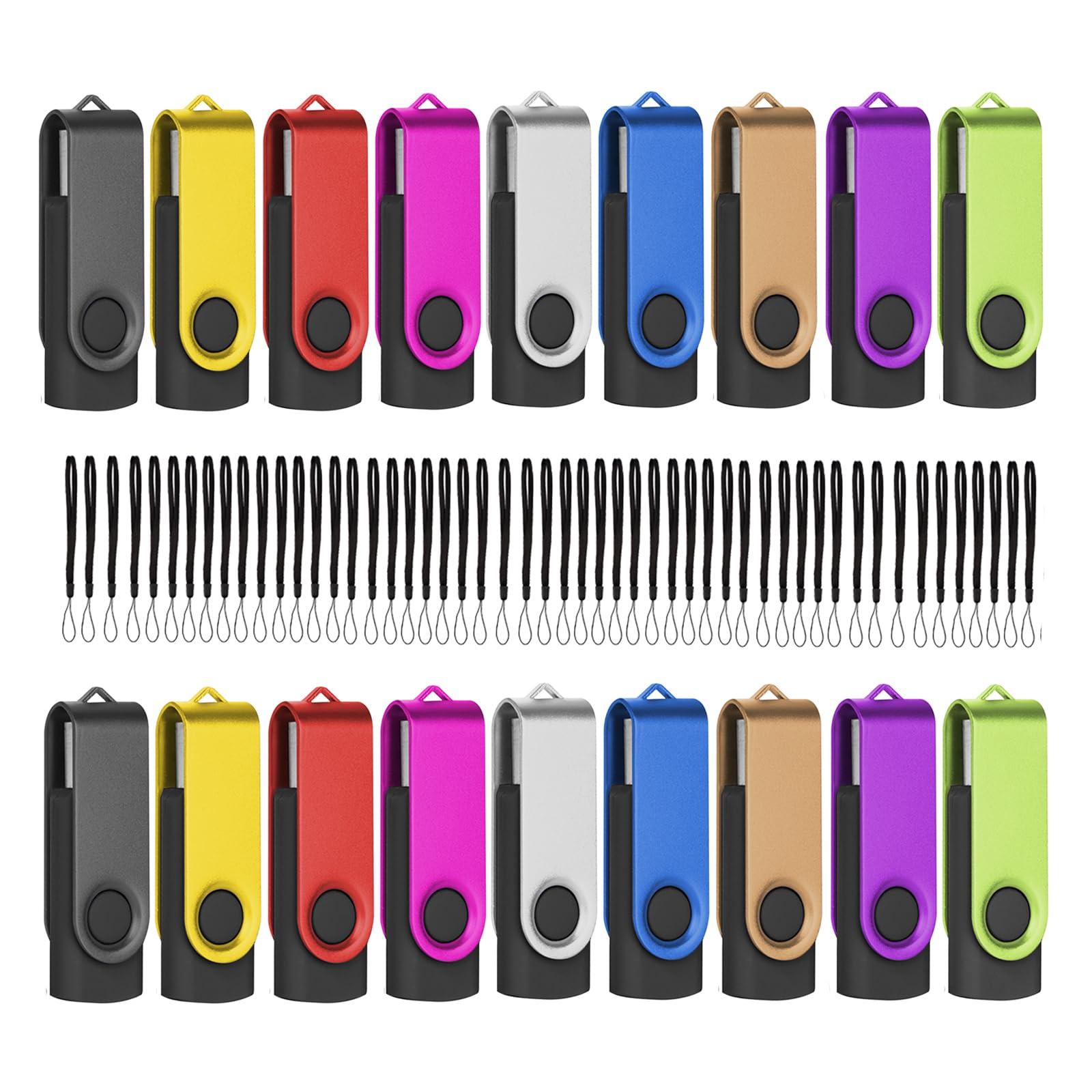 EASTBULL EASTBULL USB 2.0 Flash Drive 8GB with Lanyards Thumb Drives Bulk 20 Pack Colorful Multipack Memory Stick Pen Drive Swivel Design(8GB 20 Pack)