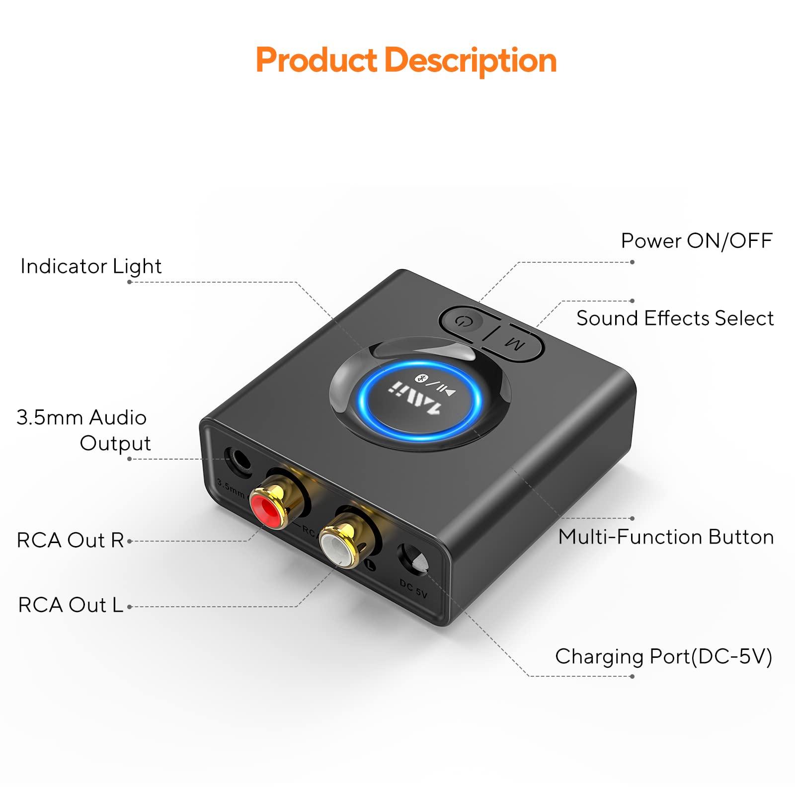 1Mii 1Mii Bluetooth 5.0 Audio Receiver, Wireless Audio Adapter for Home Stereo Music Streaming System with 3.5 mm RCA, Bass Mode, 12hrs Playtime(Upgraded)
