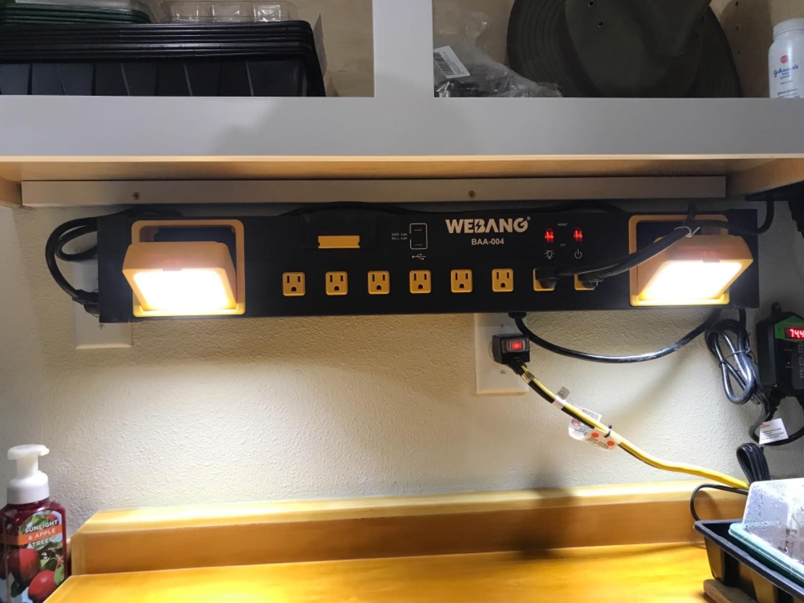 WEBANG WEBANG Heavy Duty Metal Power Strip Surge Protector with 8 Outlets,2 USB Ports, Led Worklight, 15A Circuit Breaker, Wall Mount, UL Listed for Workshop/Garage/Countertop