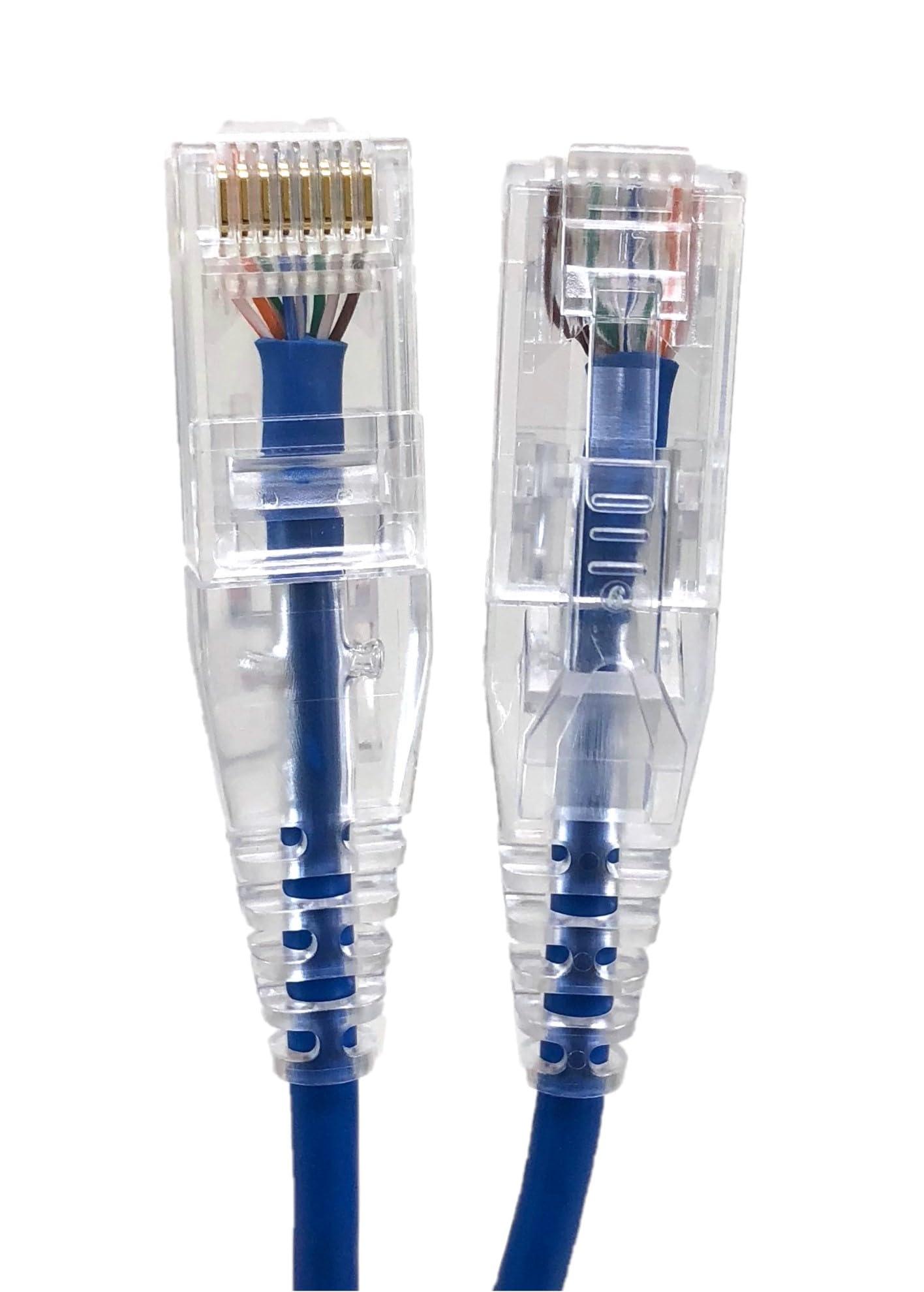 MICRO CONNECTORS Micro Connectors 100 Feet Cat 6A Ultra Slim Patch (28AWG) Cable (Blue) (E09-100BL-SL5)