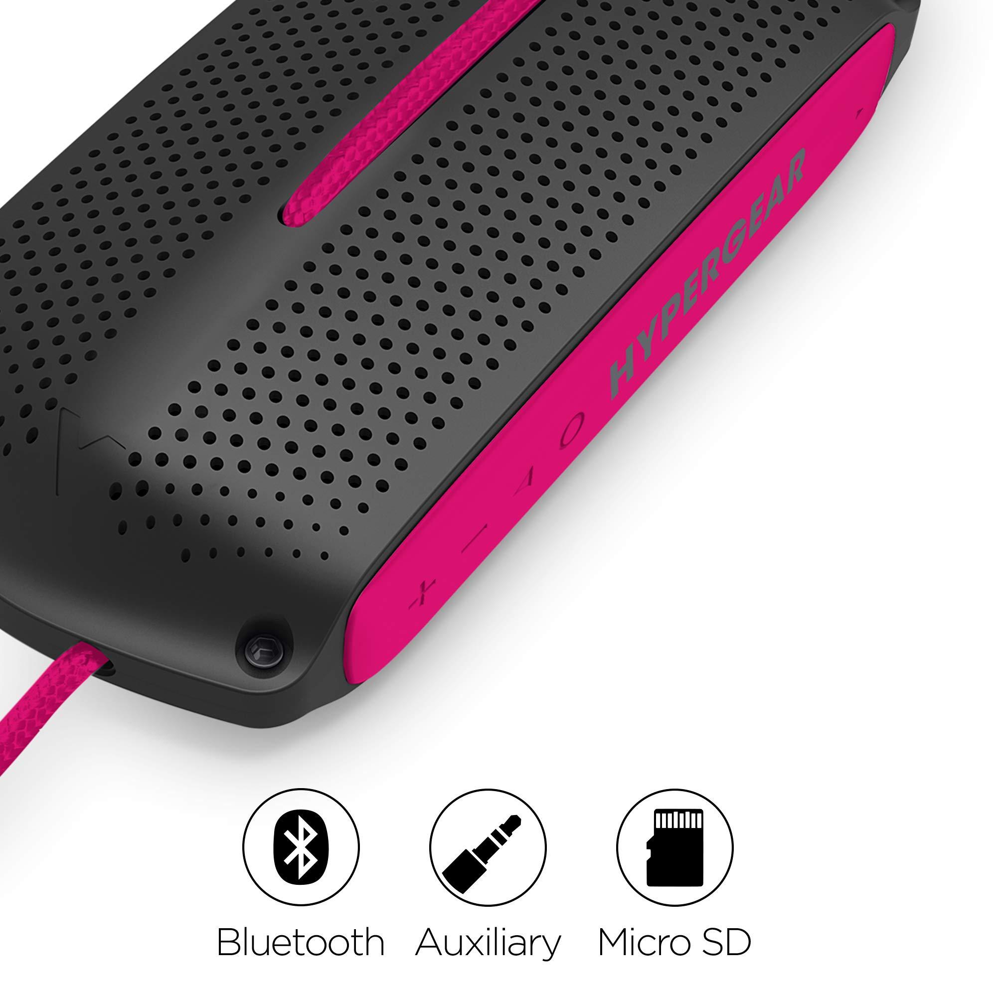HyperGear HyperGear Portable Wireless Bluetooth Speaker [IPX4 Waterproof] HD Stereo Sound Loud Speaker w/Built-in Mic & Controls, Stream Music or Take Calls Indoor, Outdoor or Traveling (Black/Pink) 14704