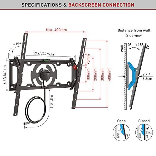 Barkan Barkan TV Wall Mount with Integrated HDTV Indoor Antenna Holds up to 110 lbs Auto Lock Patented Max Range 35 Mile Fits LED OLED LCD TVA31 Black 19 - 65 Tilt Antenna TV Mount