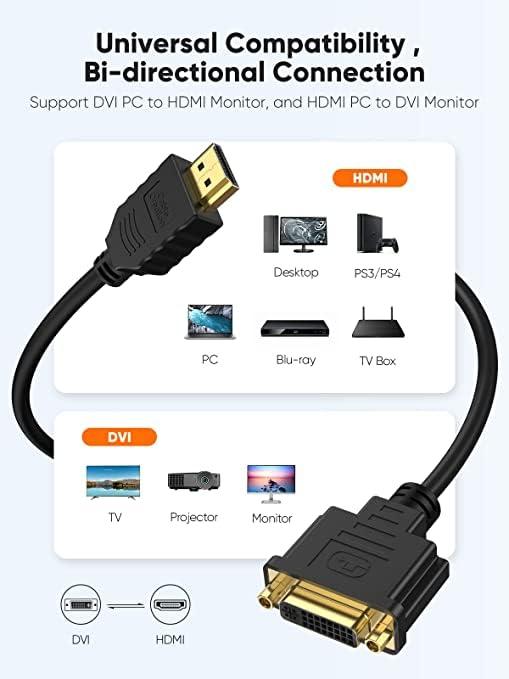 CableCreation CableCreation HDMI Male to DVI Female 0.5ft [10 Pack], Bi-Directional HDMI Male to DVI-I (24+5) Female Adapter, for PC, TV, TV Box, PS5, Blue-ray, Xbox,Switch