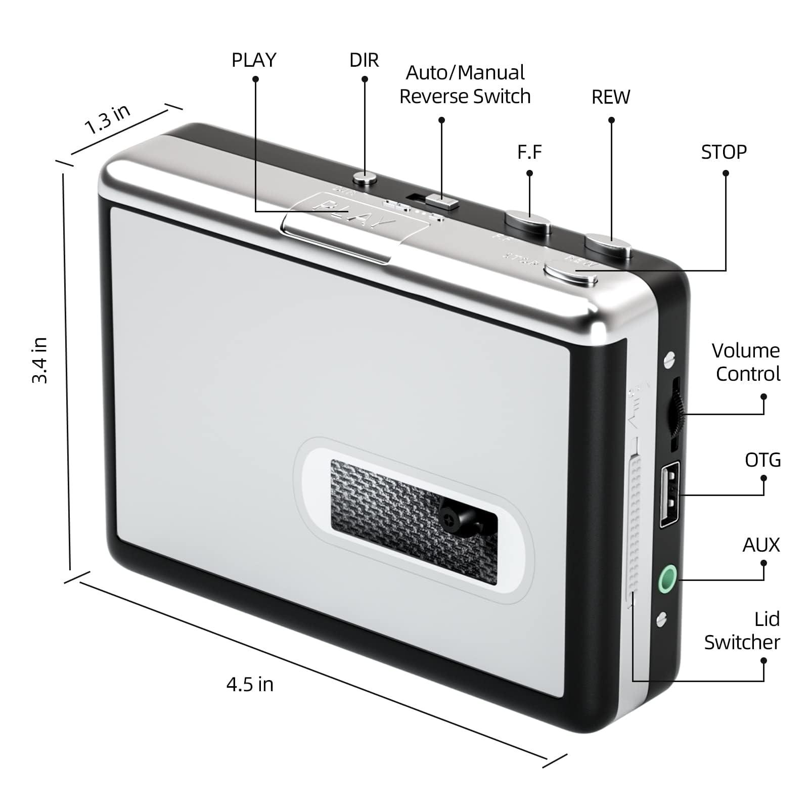 Reshow Reshow Portable Cassette Player, Best Overall Standalone USB Cassette to MP3 Converter, Audio Music Cassette Tape to Digital Converter Player (White)