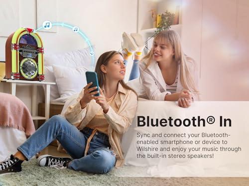 VICTOR VICTOR Wilshire Desktop Bluetooth Jukebox with FM Radio, Built-in Stereo Speaker and Multicolor LED Lighting, Mahogany (VDTJ-1450-MH)