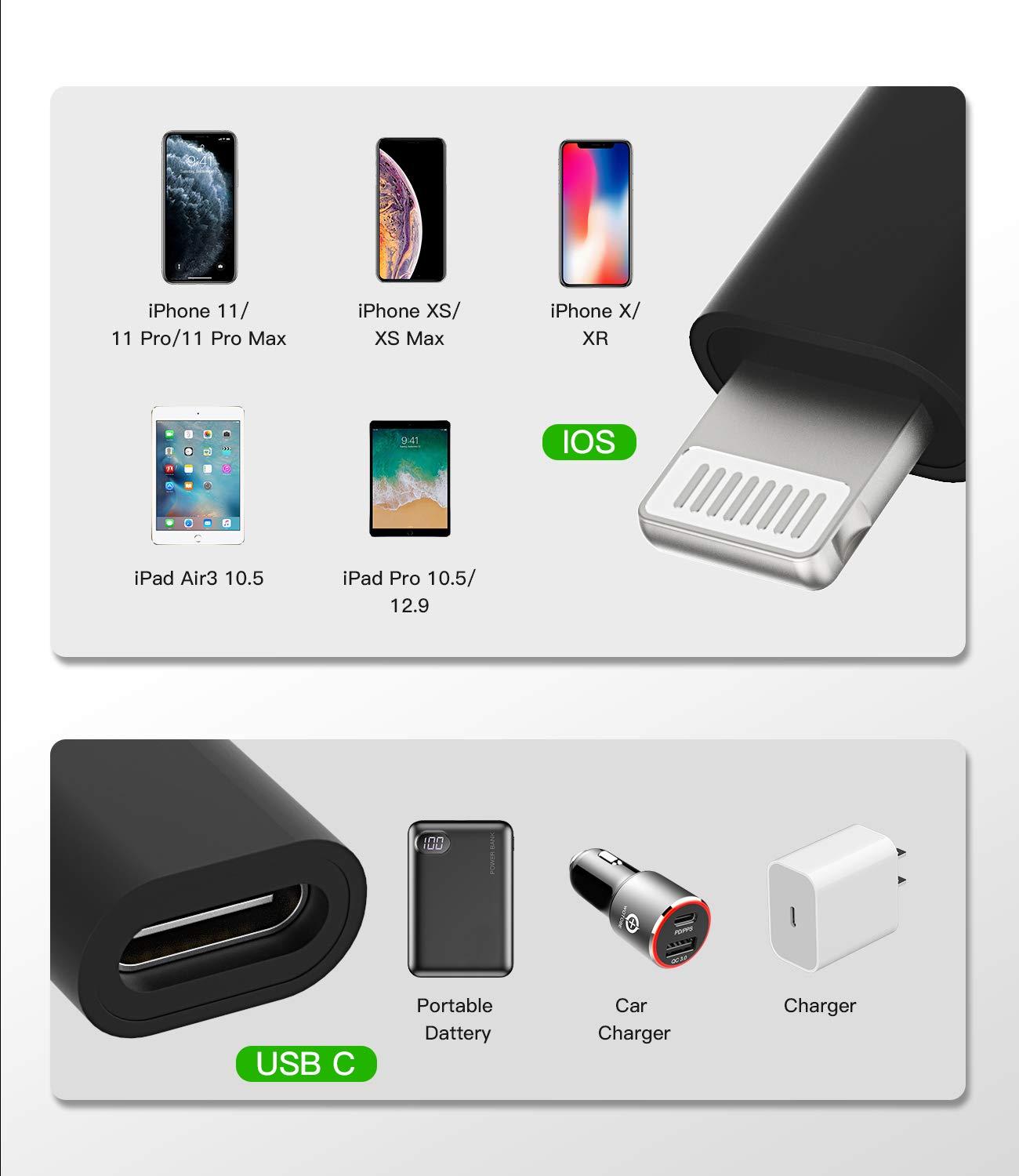 zoyuzan 3Pack,USB-C Female to Lightning Male Adapter,Lightning to USB C Adapter,Type C Cable Charger Adaptor for Apple iPhone 12 11 Mini PRO MAX XS XR X SE2 7 8Plus Ipad AIR USBC Charging Converter