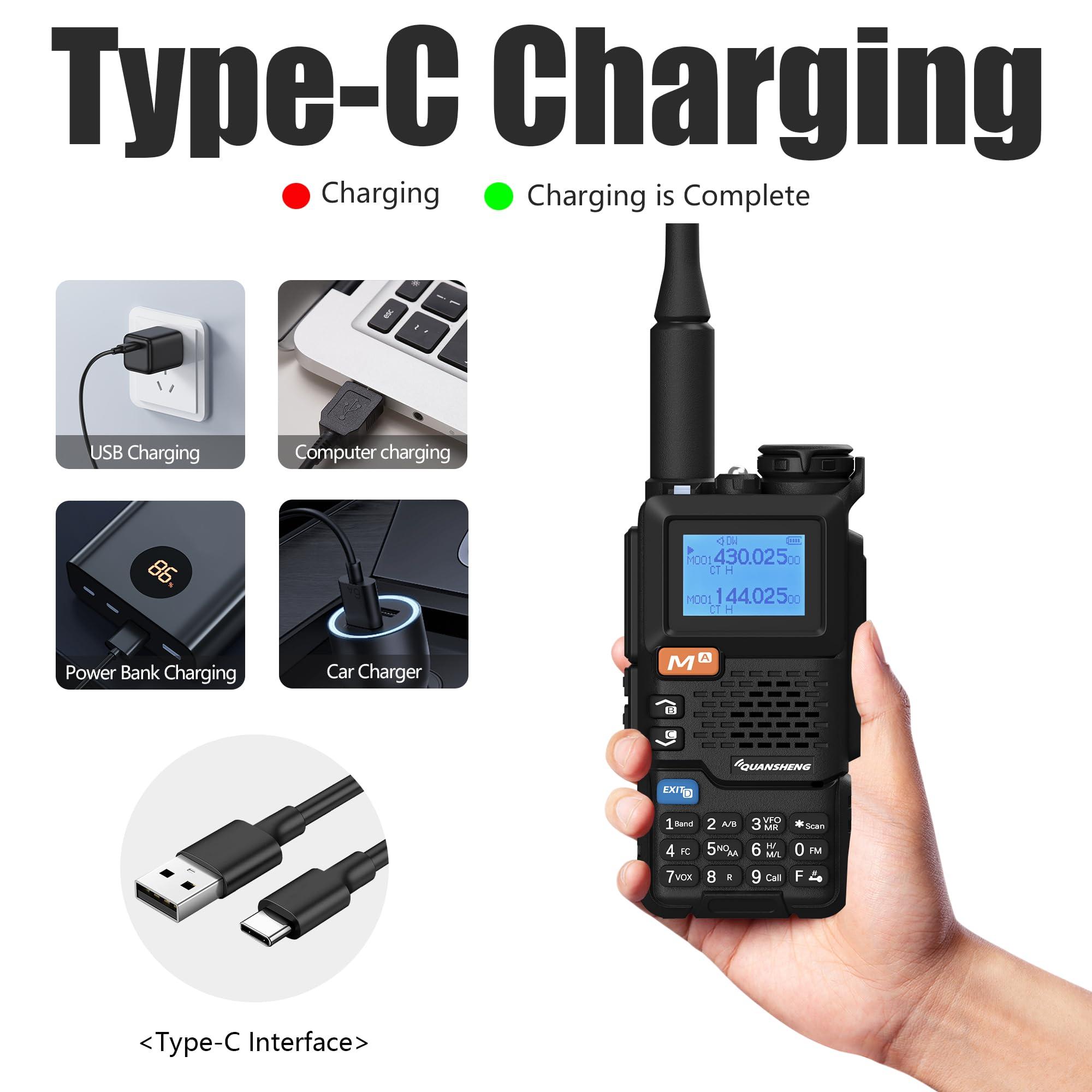 QUANSHENG QUANSHENG UV-5R Plus Walkie Talkie Am Fm Two Way Radio Long Range NOAA Wireless Copy Frequency USB Charger Ham Radio 2 Pack with 771 Antenna