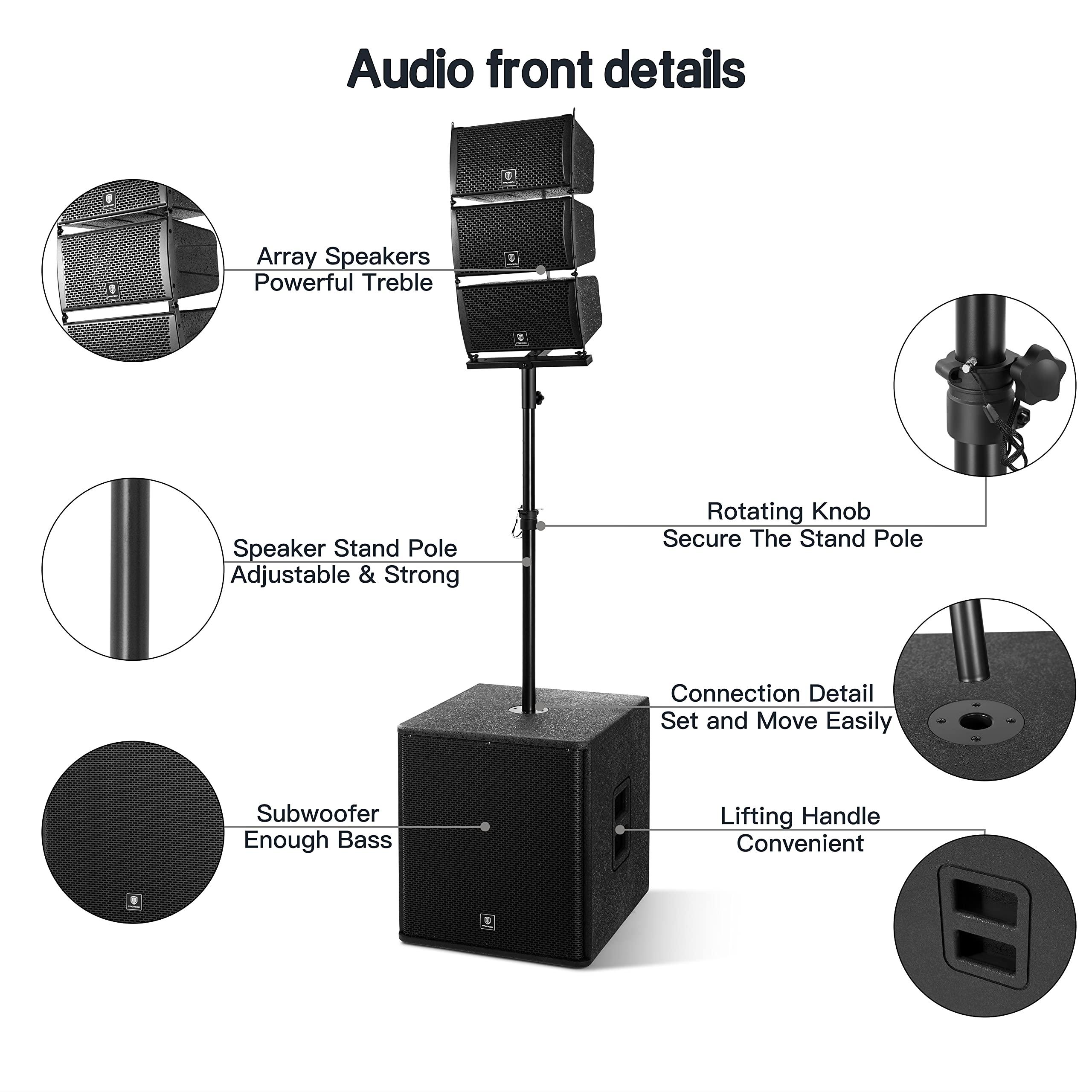 PRORECK PRORECK Club 8000 18-inch 8000W P.M.P.O Stereo DJ/Powered PA Speaker System Combo Set 6 Line Array Speakers and Two 18 inch Subwoofers with Bluetooth/USB Drive Read/SD Card/Remote Control