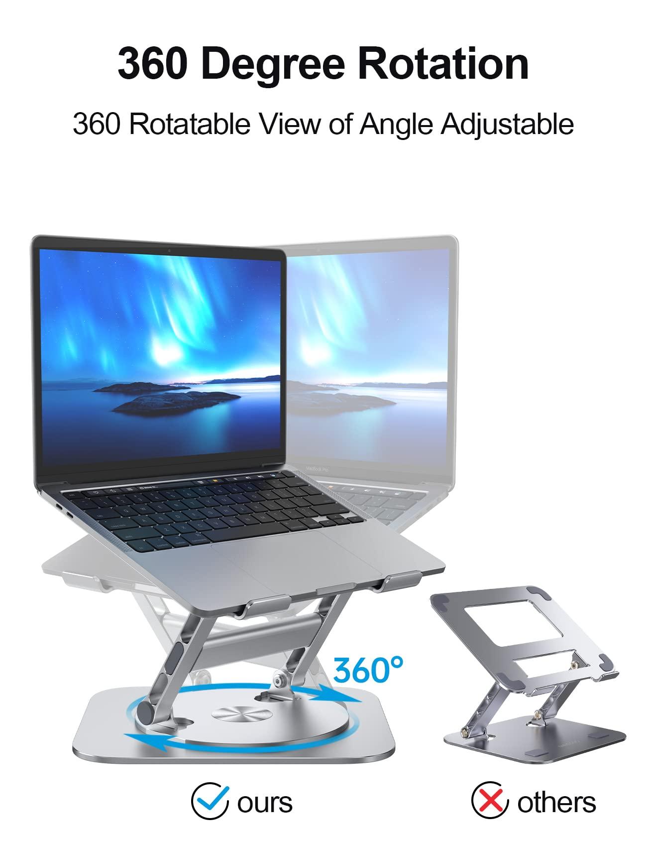 MCHOSE MCHOSE Laptop Stand for Desk, 360 Rotating Base Aluminum Computer Stand Ergonomic Laptop Riser Notebook Holder Fits up to 17-Inch Laptop, Silver