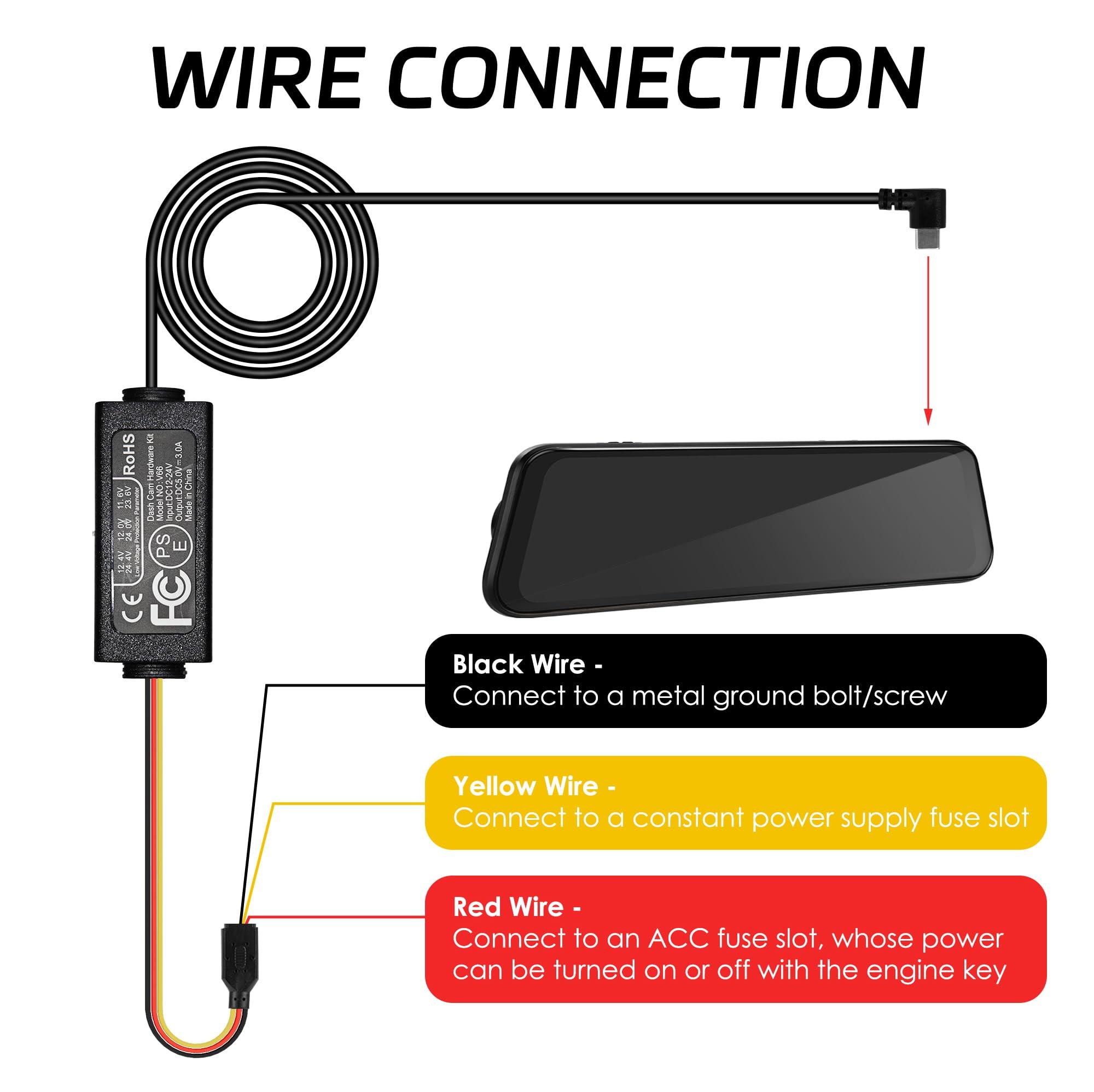 pelsee Pelsee Dash Cam Hardwire Kit, Type-C Full Set Hard Wire Kit Fuse, 12V-24V to 5V Dash Camera Car Charger Cable Kit, Low Voltage Protection, LED Indicator, Double-4 Fuse Cable and Installation Tool