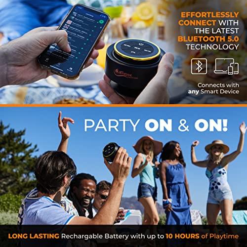 iFox Creations iFox Portable Bluetooth Shower Speaker, IPX7 Waterproof Outdoor Wireless Speaker, Built-in Mic, Carabiner, Beach, Camping, Hiking, Pool, Great Gift, Black/Gold