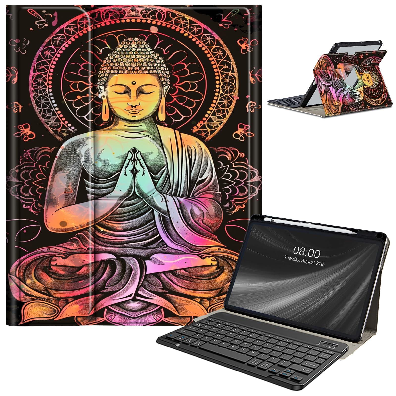 AIRWEE Keyboard Case for Samsung Galaxy Tab A9 Plus/A9+ 5G 11 Inch 2023, Galaxy Tab A9 Plus Case with Keyboard, with S Pen Holder Galaxy Tab A9+ 11\" (SM-X210/X216/X218) Keyboard Case, Buddha