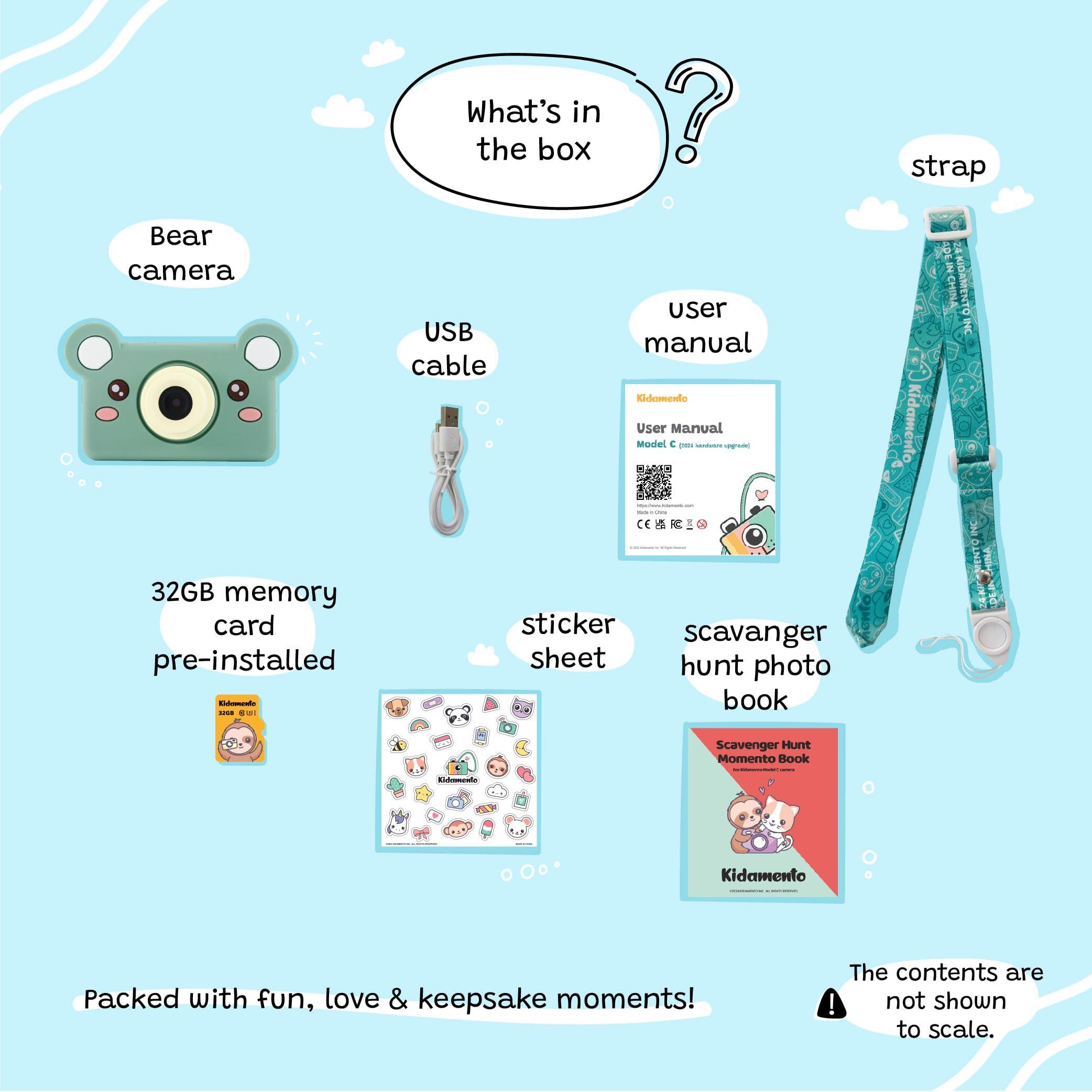 Kidamento Kidamento Kids Digital Camera & Video Camcorder, Soft BPA-Free Silicone Casing, 32GB Memory Card - Model C - Mikayo The Bear