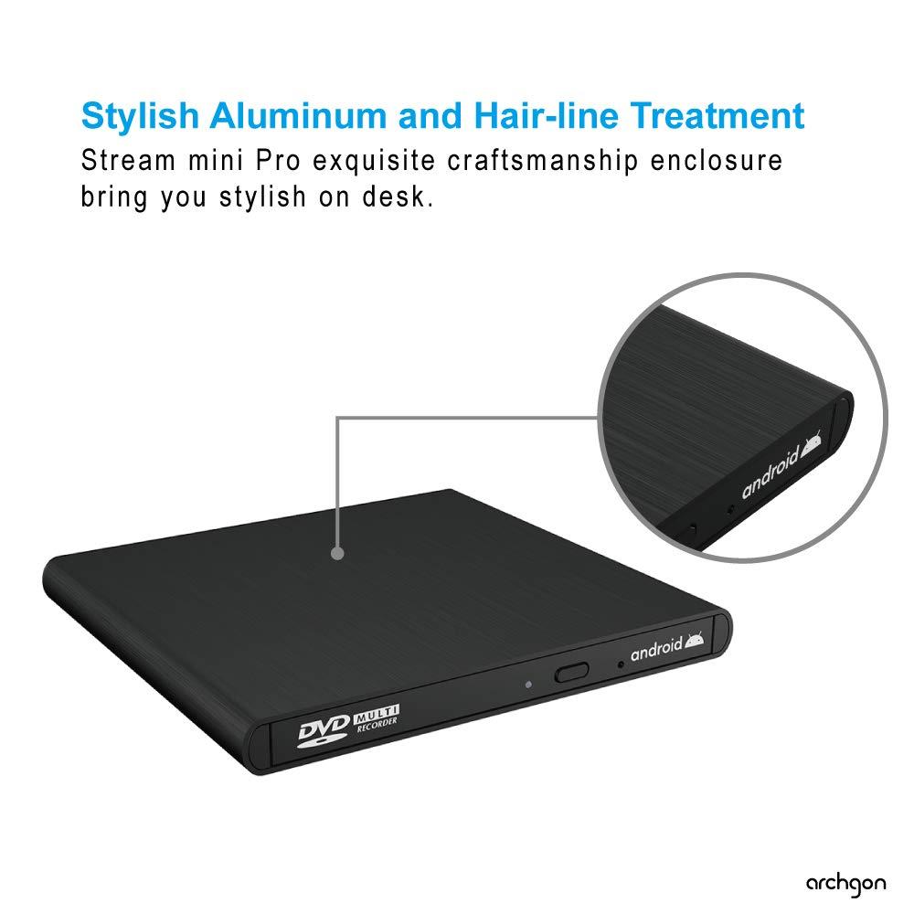 archgon Archgon External CD DVD Drive Support Android TV, Smartphone, Tablet and Projector | Free Android APP Available | Windows 10 and Mac Compatible | Model Stream Mini Pro
