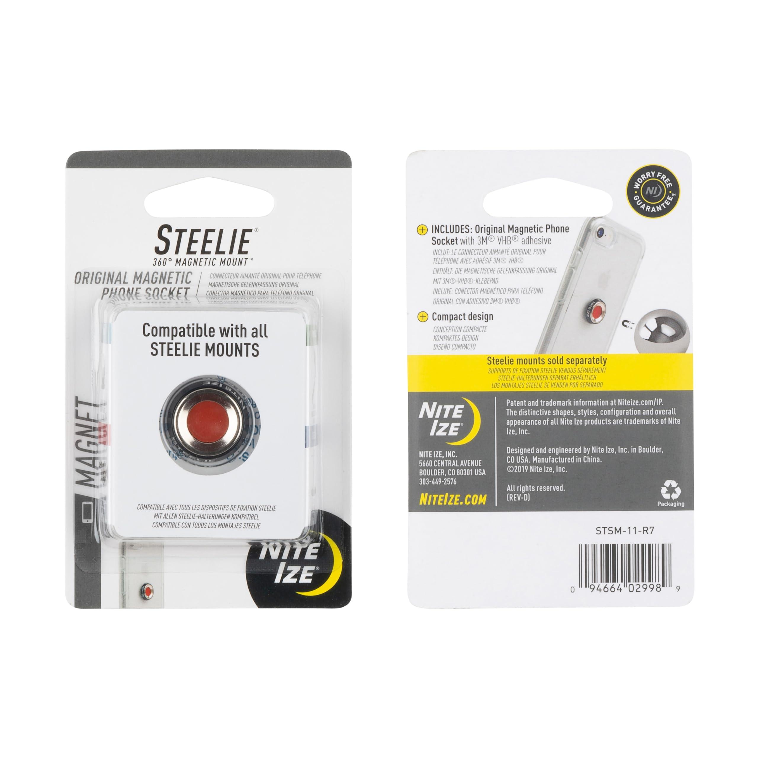 Nite Ize Nite Ize Steelie Magnetic Phone Socket - Additional Magnetic Cell Phone Socket Mount for Steelie Phone Mounting Systems - Simple Adhesive Socket Compatible with Steelie Phone Holders