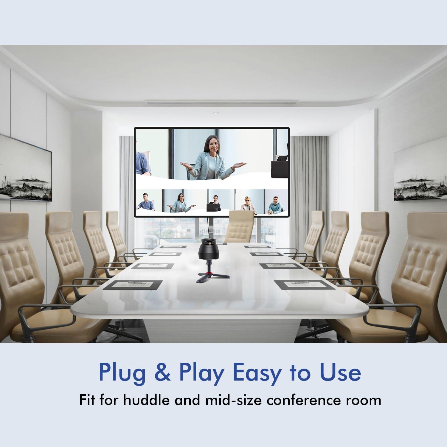 Meeteasy Panoramic 360 Video Conference Camera, Immersive Experience, Overall and Speakers' Close-up View, 1080P Webcam for Small/Mid-size Room, Micro SD Card Slot Equipped