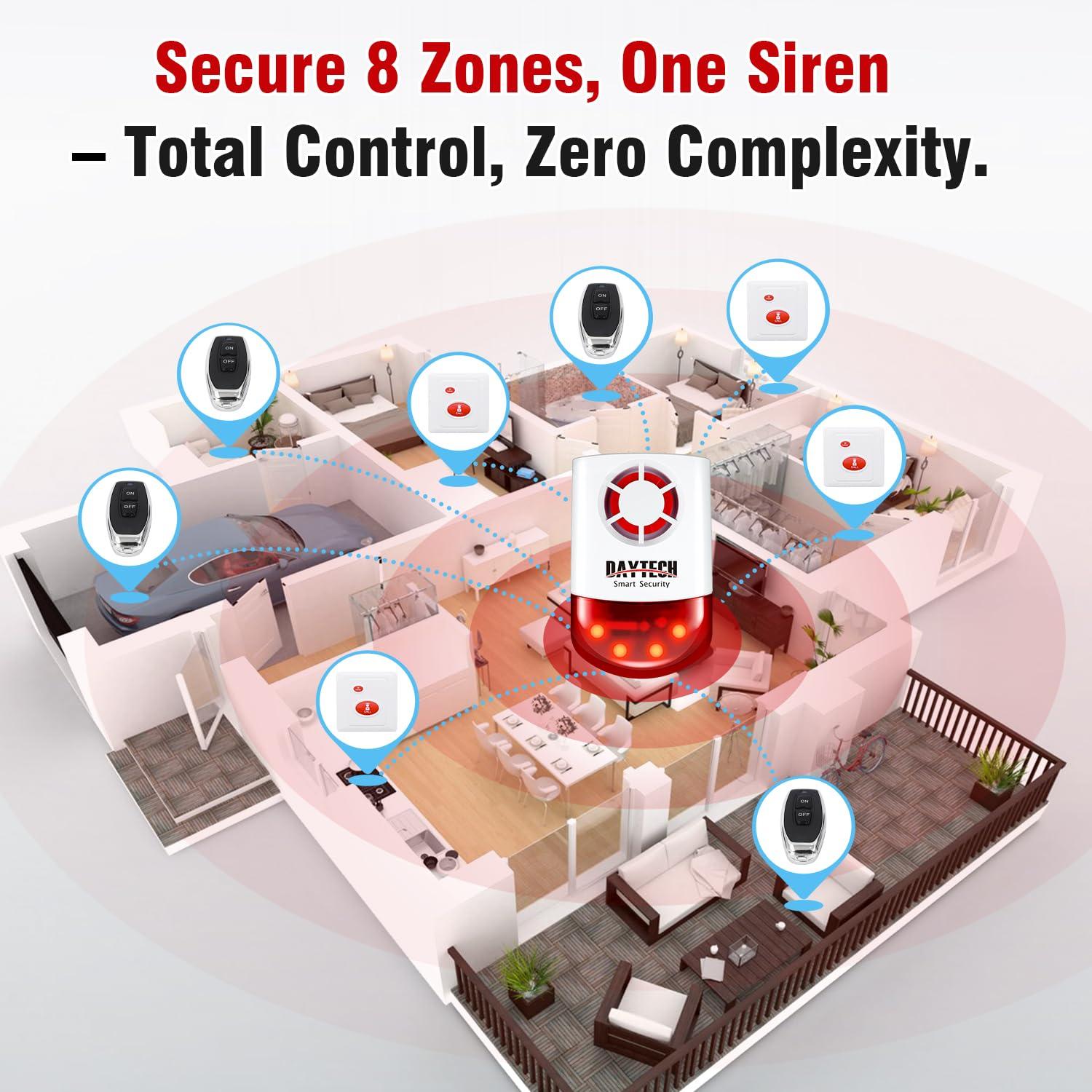 Daytech Daytech Strobe Siren Panic Alarm Button Siren Alarm with Light for Home Caring Loud Outdoor SOS Alert System 2 Red Flashing Siren and 4 Emergency Button for Store Hotel Jewelry Shop Security