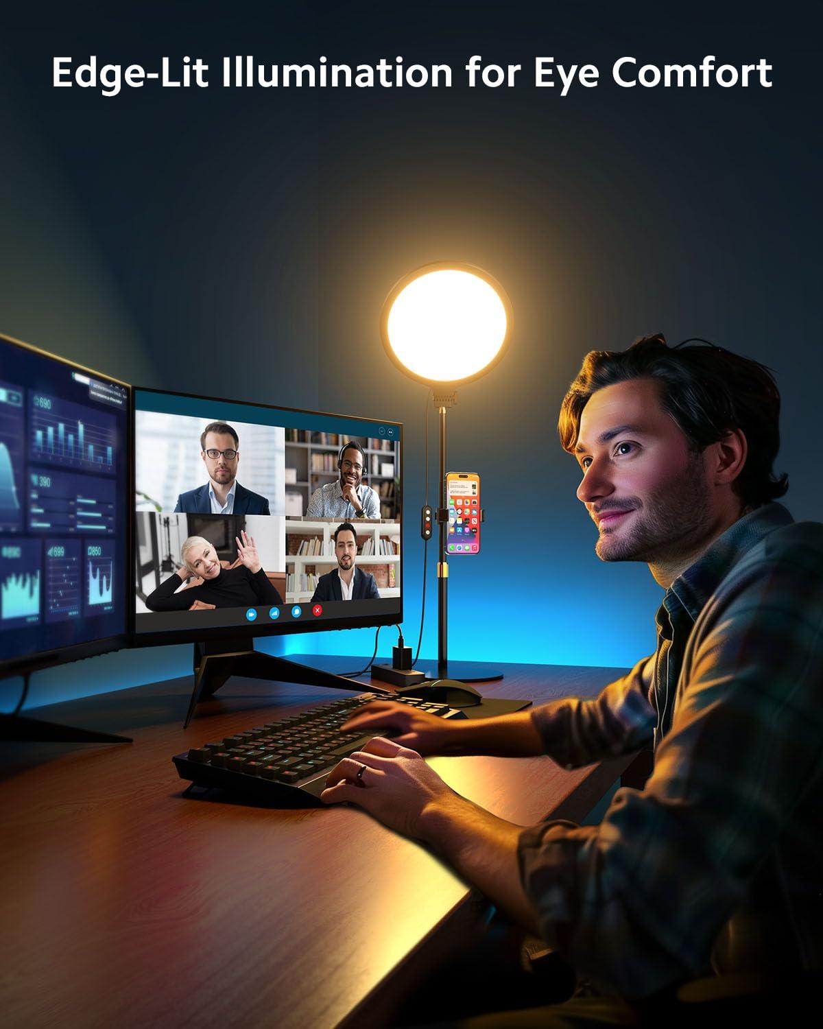 Vimose Ring Light with Stand for Zoom Meetings, 360 Rotate 10.5" Zoom Lighting for Computer Video Conference Light Desk Light, Full-Screen LED Lighting with Phone Holder for Live Streaming, Video Call