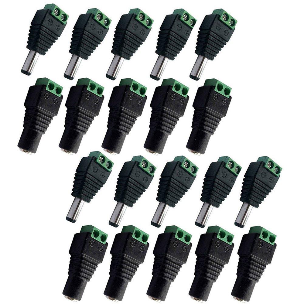 CENTROPOWER CENTROPOWER 10 Pairs 12V 5A DC Power Plug Connector 5.5mm x 2.1mm, (10 x Male and 10 x Female) Power Jack for Led Strip CCTV Security Camera Cable Wire Ends Barrel Adapter