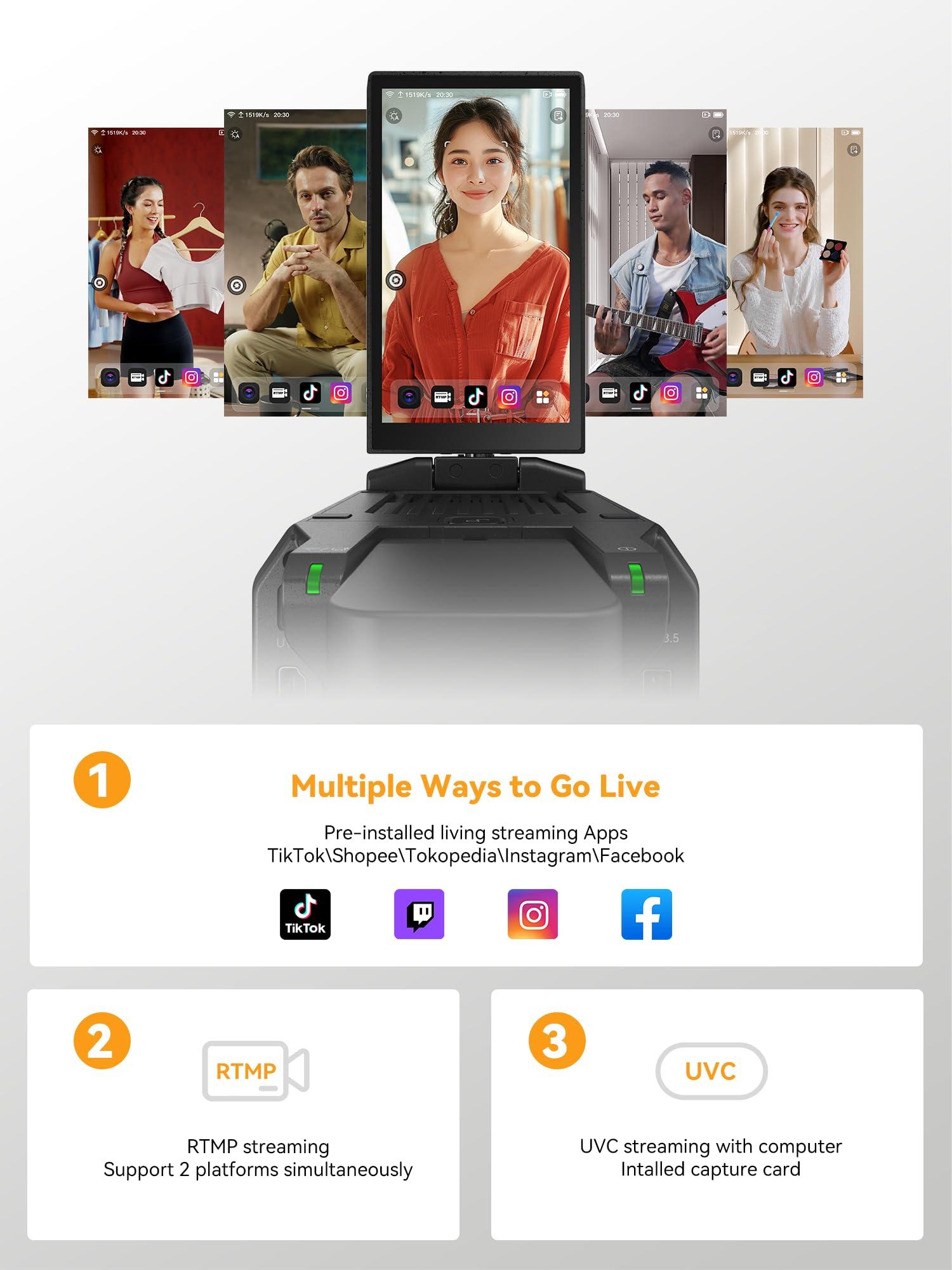 HollyView Hollyland VenusLiv V2 Wireless Live Streaming Camera, 4K30p/RTMP/USB-C/HDMI Video Output, Stream LAN/Wi-Fi, for Built-in Installed Tiktok/YouTube/Facebook/Twitch/Online Course Teaching Live Streaming