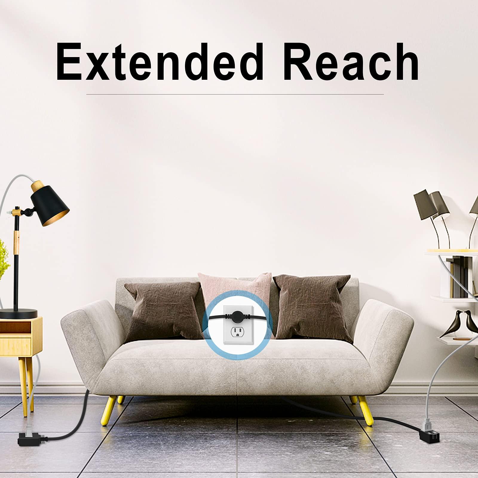 HITRENDS Power Strip Surge Protector with 12 Outlets & 4 USB Ports & 1 USB-C Port (5V/3A) & Twin Extension Cord Power Strip - 12 Feet Cord - 6 feet on Each Side