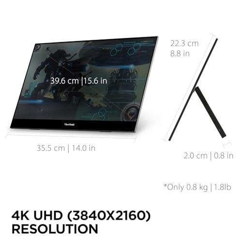 ViewSonic ViewSonic VX1655-4K 15.6\" 4K UHD Portable LED IPS Monitor with 2 Way Powered 60W USB C, Mini HDMI, Dual Speakers (Renewed)