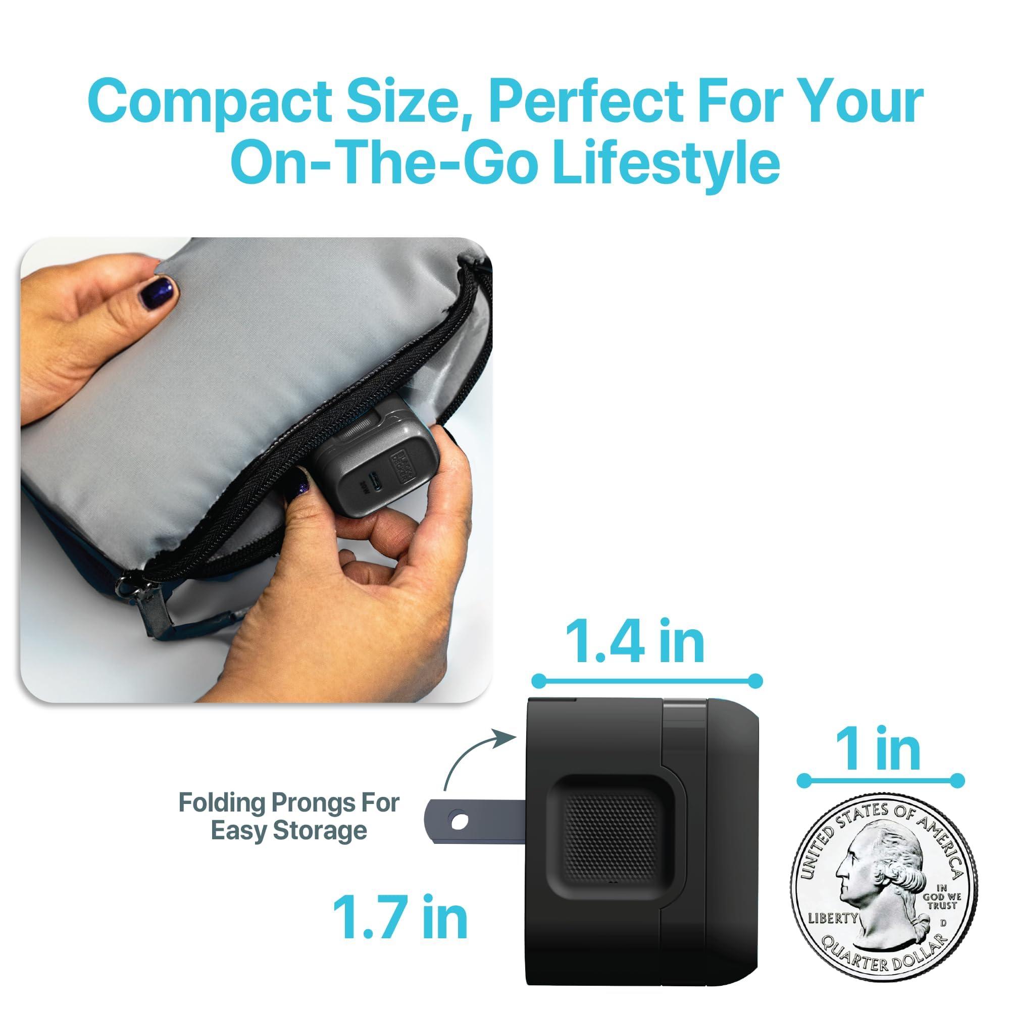 BLACK+DECKER BLACK+DECKER GaN PD Wall Charger, 1-Port, 20W Type C Wall Plug, Compact Power Block USB C, Type-C Fast Charging for iPhone 16/15, USBC Charging Block, Perfect for Home, Office, Travel