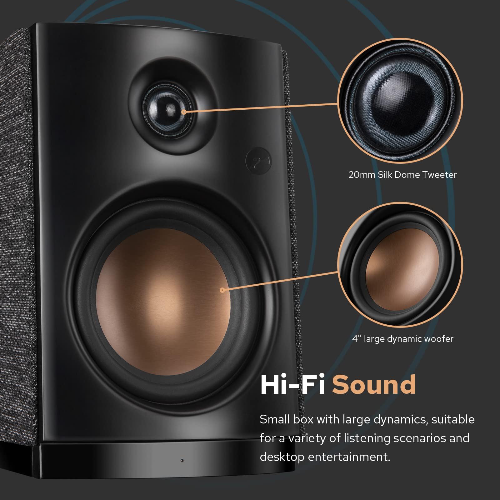 HiVi-Swans HiVi-Swans OS-10 HiFi Stereo Speakers, Bluetooth 5.0 Active Computer Bookshelf Speakers - 4'' Dynamic Woofer, Powered Desk Speakers 62w RMS with Touch Control for PC/Phone/TV/Monitor (Pair)