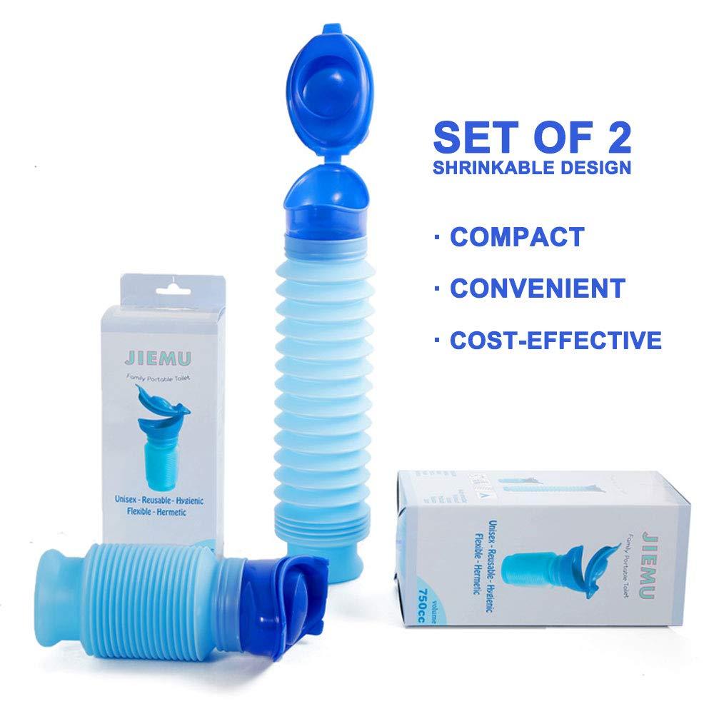 DricRoda Set of 2 Portable Travel Urinal, Collapsible Urinals for Men and Women, Reusable Kids Potty, Personal Pee Bottle for Outdoor Camping, Long Road Trip and in Traffic