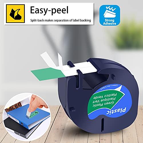 greencycle GREENCYCLE Compatible for Dymo LT 91334 (S0721640) Plastic Label Tape Refills Black on Green 12mm 1/2\" X 4m 13 ft Self-Adhesive Label Maker Tape for LetraTag LT-100T LT-100H QX50 2000 XR, 1 Pack