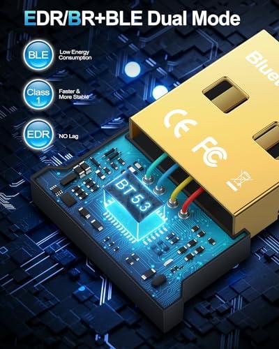ZEXMTE ZEXMTE USB Bluetooth Adapter for PC, 5.3 Bluetooth Dongle Receiver EDR & BLE, Plug and Play for Desktop Laptop Keyboard Mouse Headsets Speakers, USB Bluetooth Adapter for PC Windows 11/10/8.1/7