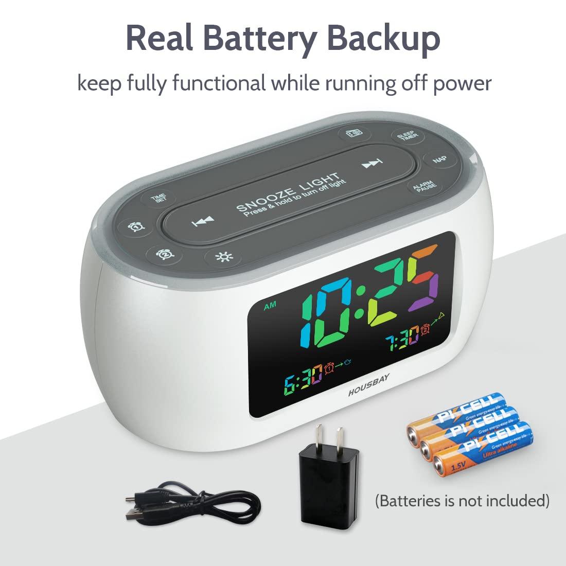 HOUSBAY HOUSBAY Glow Small Colorful Alarm Clock Radio with Rainbow Digit, 7 Color Night Light with ON/Off Options, Dual Alarm, Dimmer, FM Radio with SleepTimer for Bedrooms