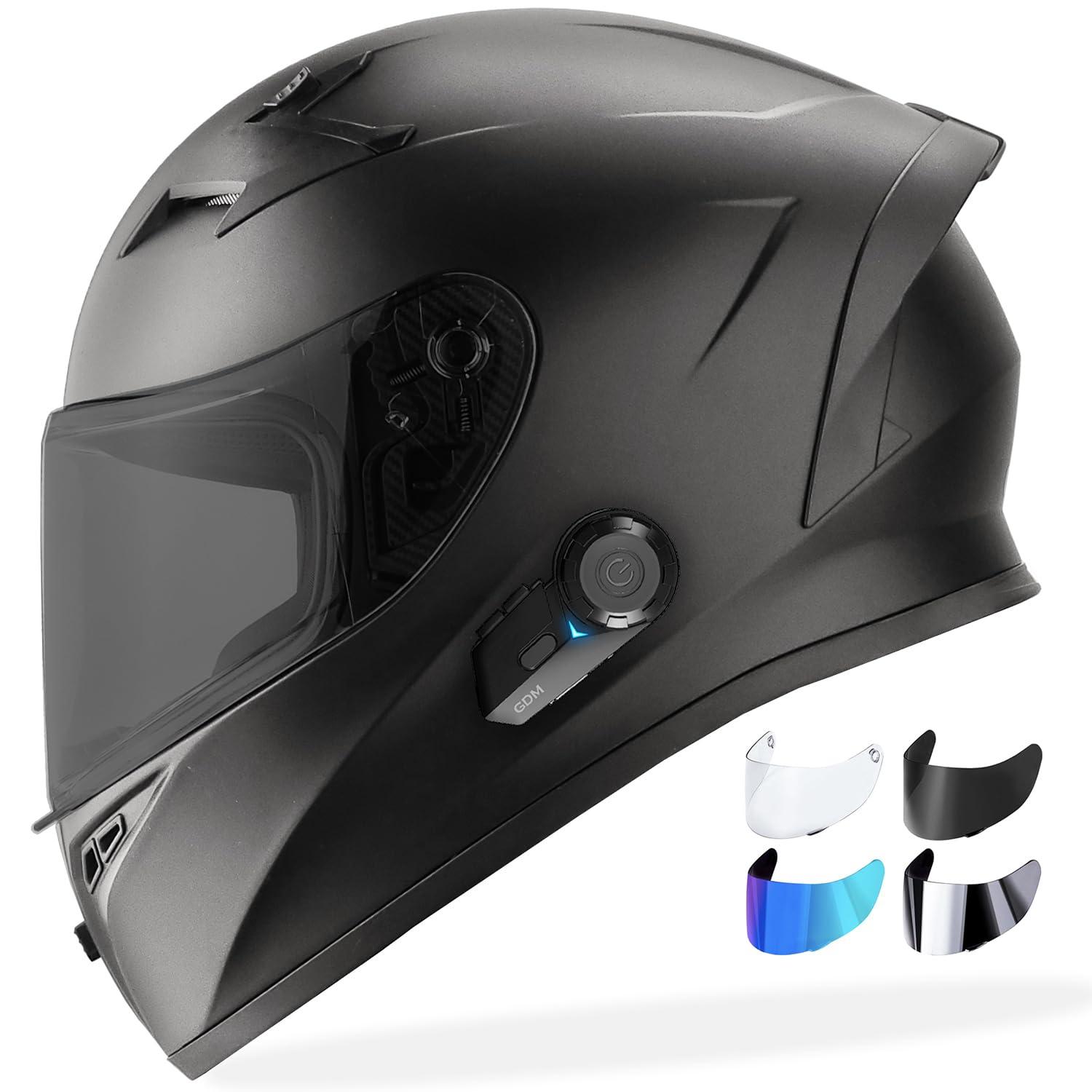 GDM Bluetooth Motorcycle Helmet, Black (Small)