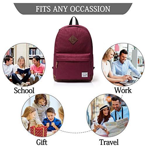 VASCHY VASCHY Unisex Classic Lightweight Water-resistant Campus School Backpack for Women Travel BackPack Burgundy Fits 15.6Inch Laptop