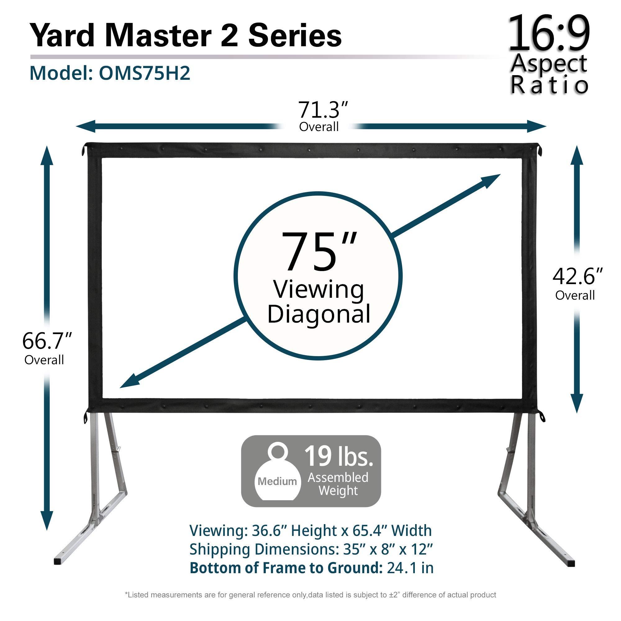 Elite Screens Elite Screens Yard Master 2, 75-inch Outdoor Projector Screen with Stand 16:9, 8K 4K Ultra HD 3D Fast Folding Portable Movie Theater Indoor Foldable Snap On 75 Front Projection | OMS75H2
