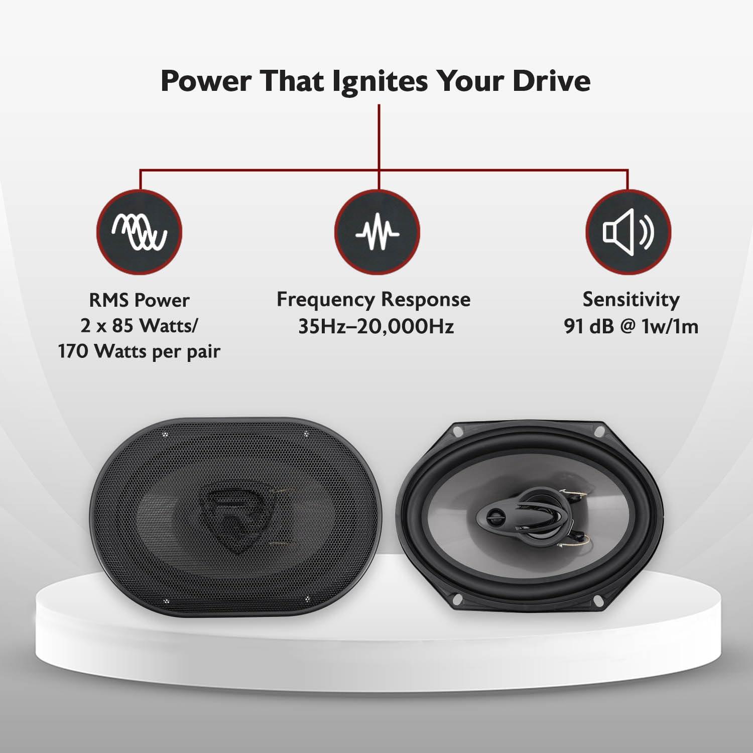 Rockville Rockville RV68.3A 6x8\" 3-Way Car Speakers, 900W, 4 Ohm, CEA Rated, Polypropylene Woofer, Butyl Rubber Surround, PEI Tweeter, Perfect for Car Audio