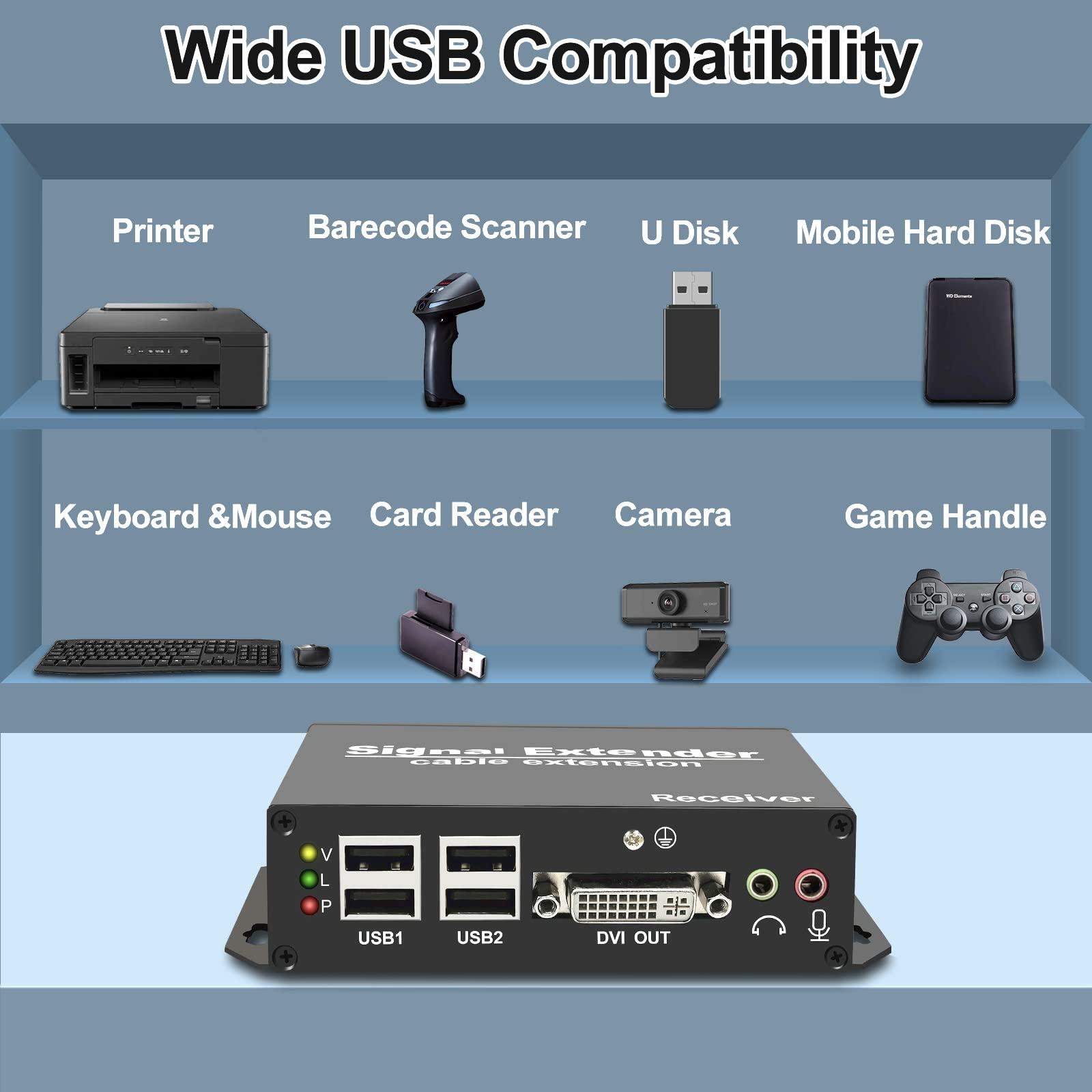 LornCeng 4K DVI KVM Extender Over Fiber up to 20KM, DVI Extender Over SingleMode Fiber Optical Transmitter Receiver Over IP Zero Latency, 4 Ports USB2.0, IR Control, Bidirectional RS232 and Audio