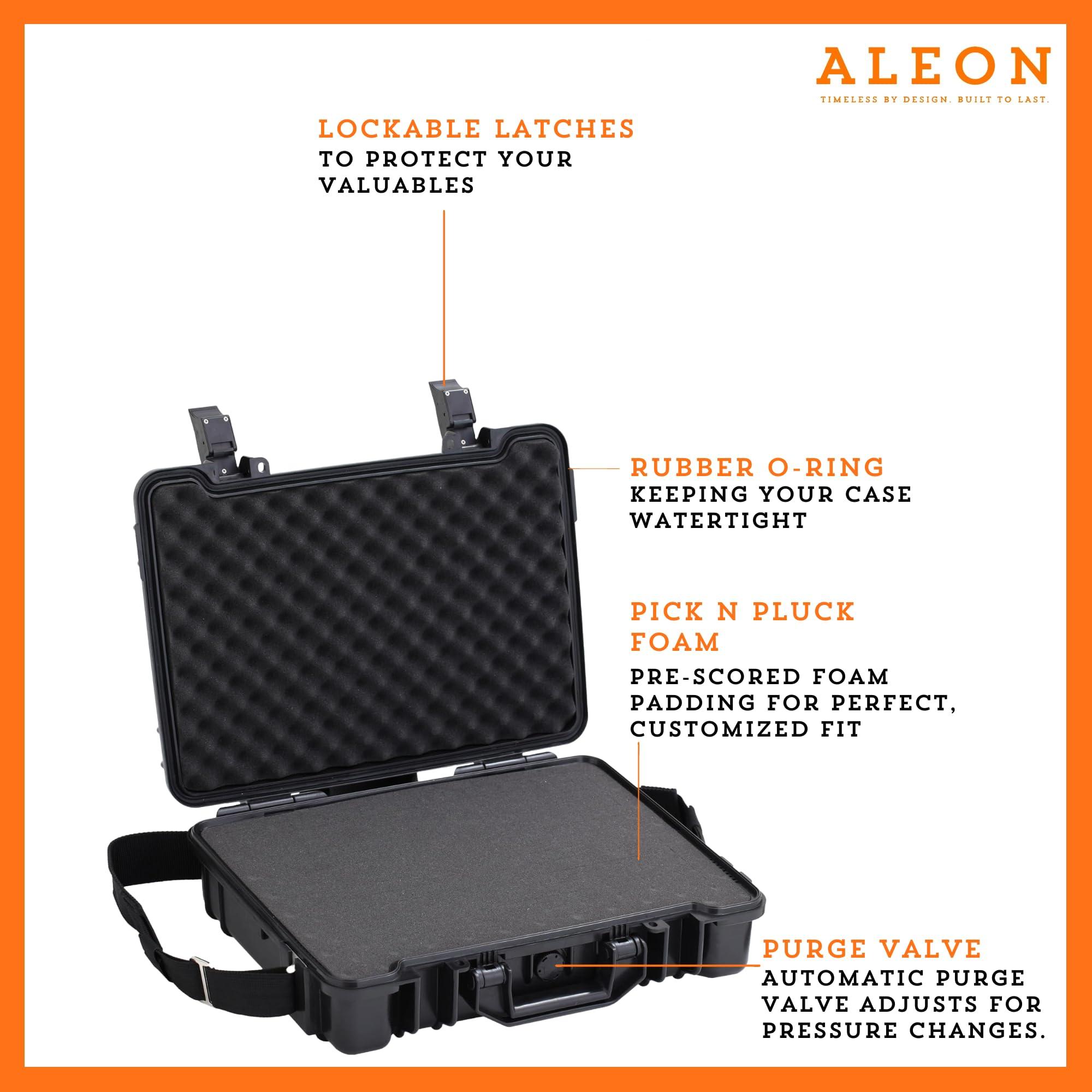 Aleon 17-Inch Laptop Hard Shell Protective Case Durable ABS Equipment Enclosure with High Impact Resistance, Tight Seal for Dust and Water Resistance, Black Box with Shoulder Strap, Foam Insert Included.