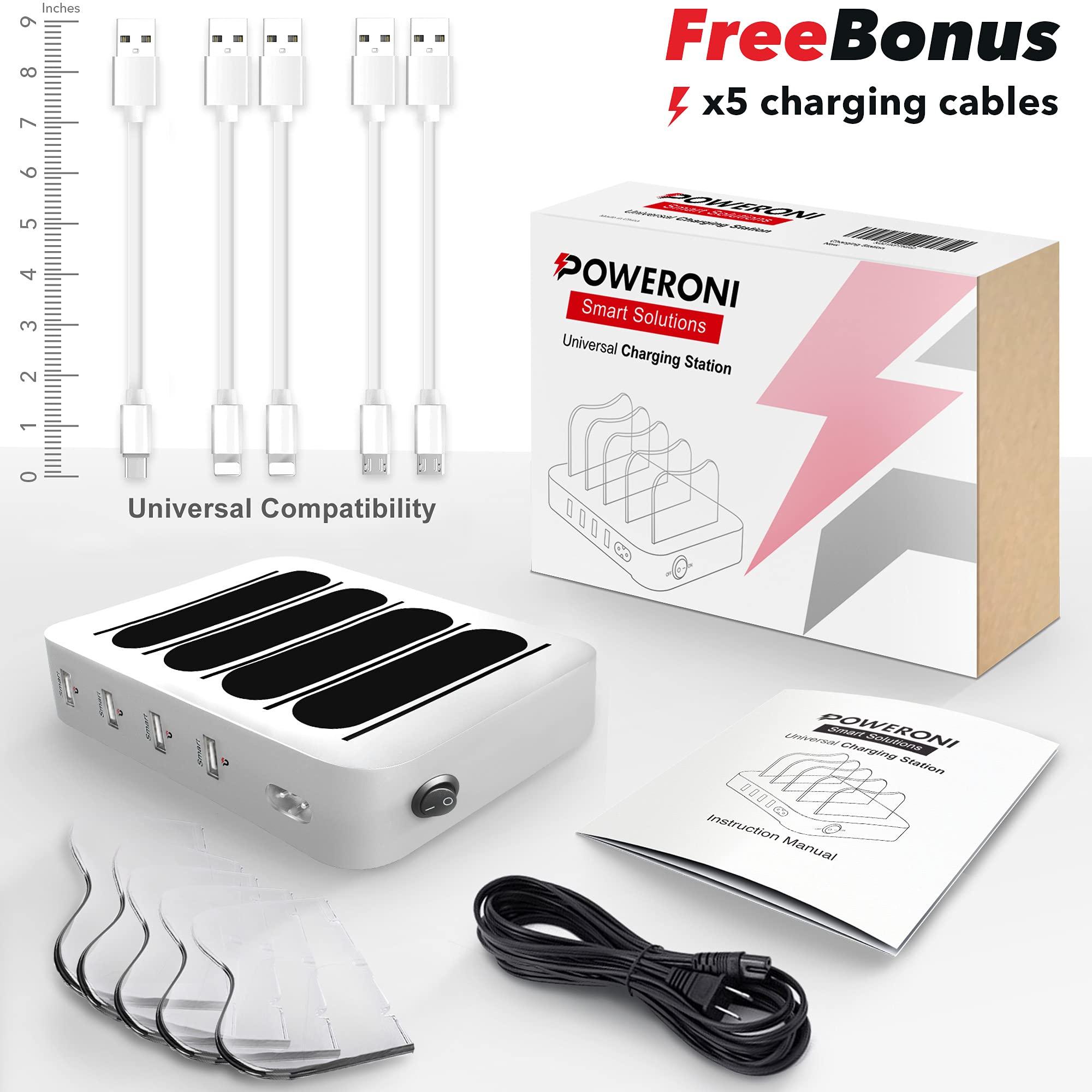 Poweroni Poweroni 4 Port USB Charging Station - Fast Charging Dock for Multiple Devices Apple - Multi Device Charger Station - Compatible with Apple iPad, iPhone, Android, and Tablet - Charging Rack