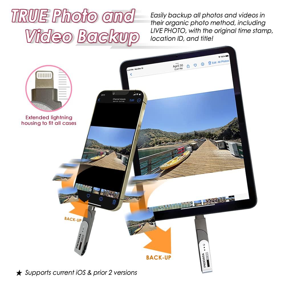 Piodata PIODATA iXflash 256GB MFi Certified Flash Pen Drive for iPhone/iPad/Mac/PC USB 3.1 Type C Lightning External Storage Memory Photo Stick