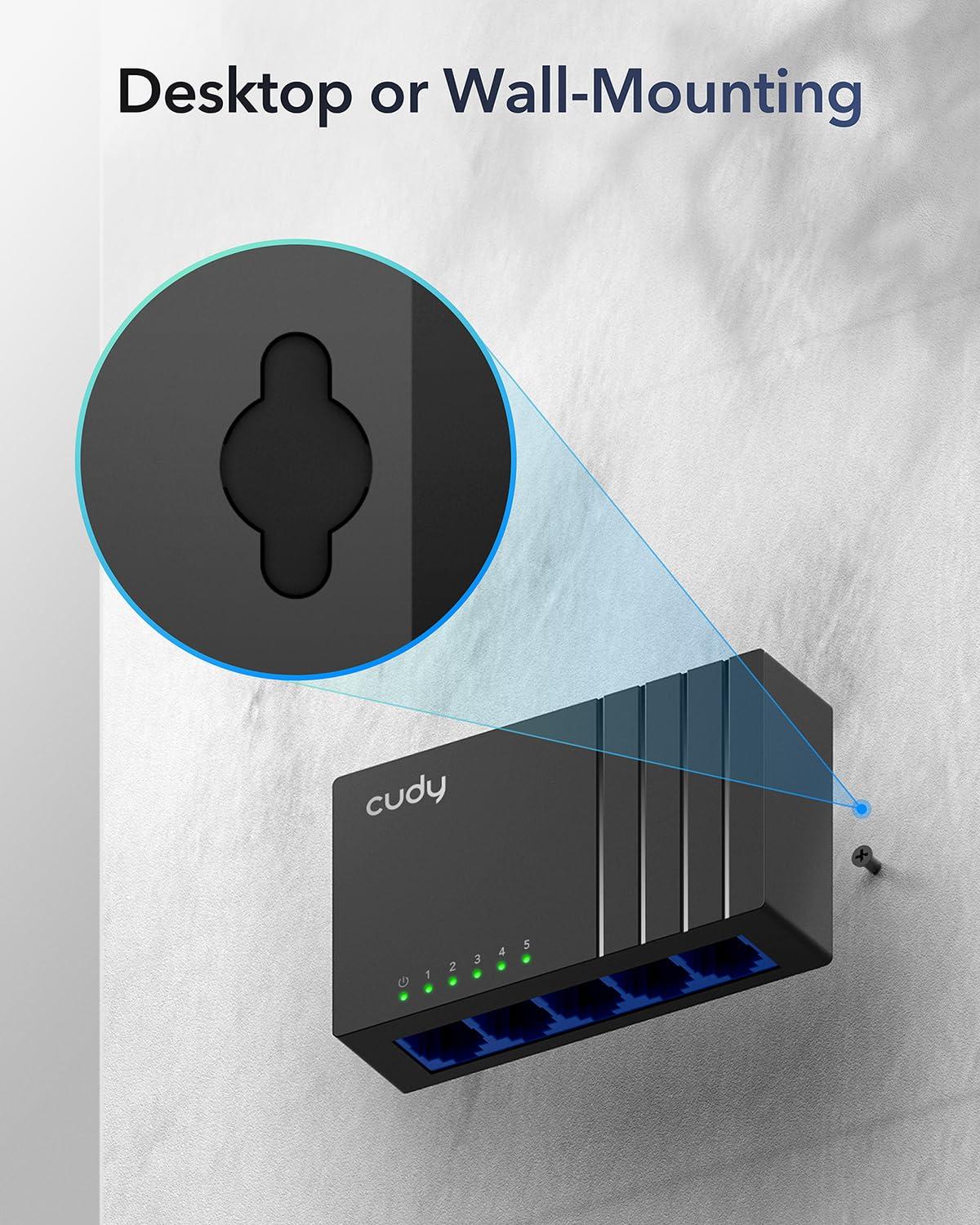 Cudy Cudy GS105D 5 Port Gigabit Ethernet Switch Desktop Ethernet Splitter Plastic Case Unshielded Switch Plug & Play Fanless Unmanaged