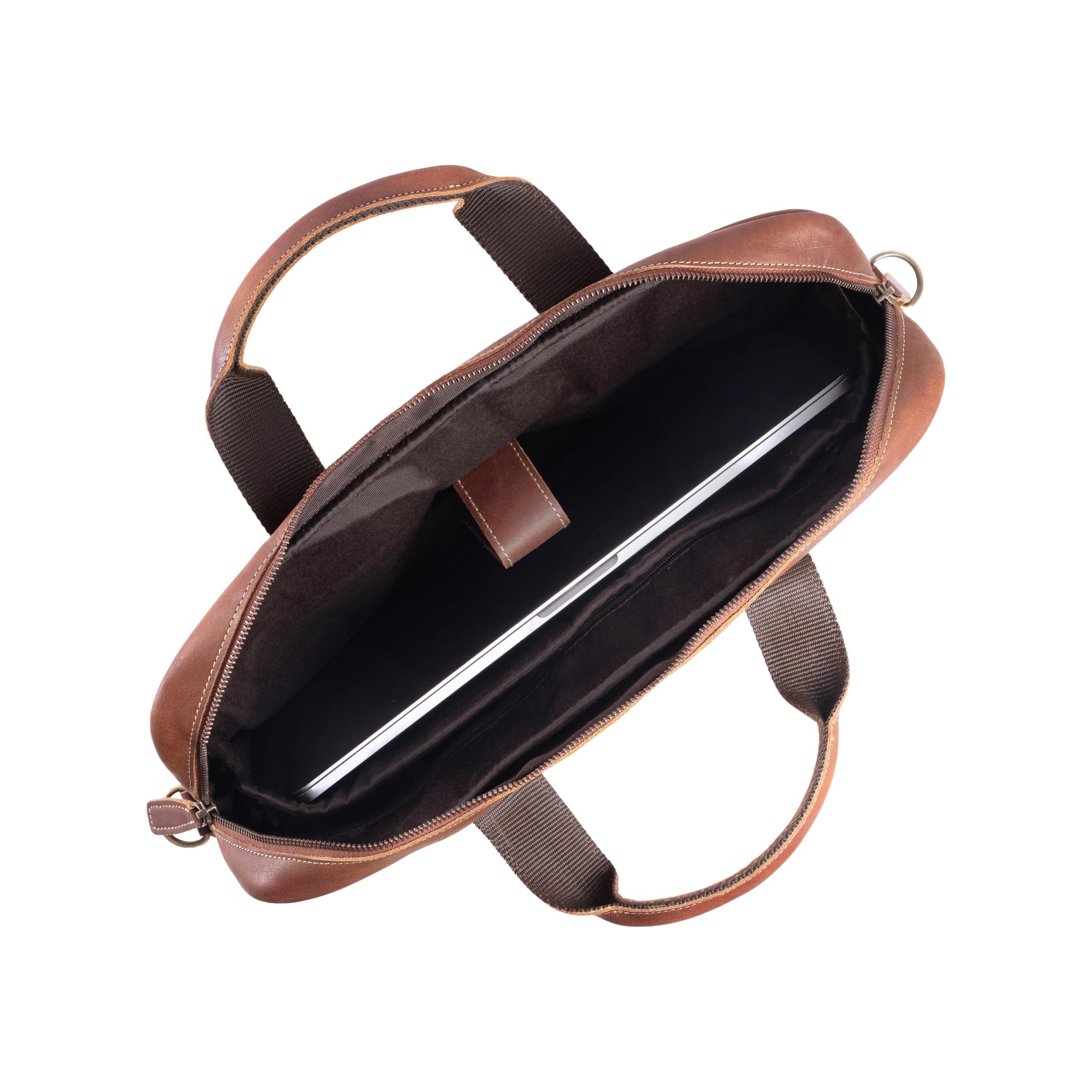 KomalC KomalC 16 Inch Leather briefcases Laptop Messenger Bags for Men and Women Best Office Satchel Bag (Tan)