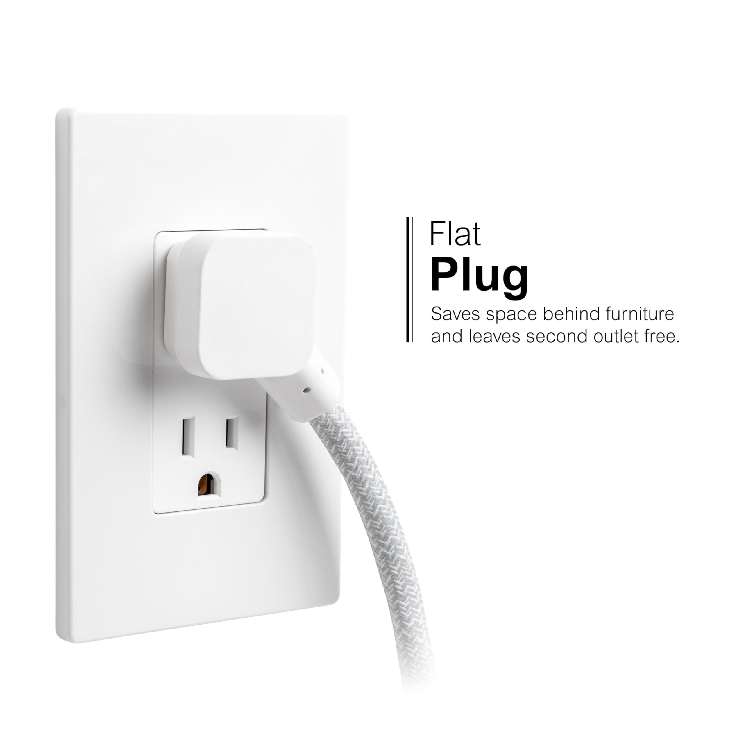 GE GE Flat Plug Power Strip Extension Cord with USB Ports, Travel Power Strip with 2 Outlets 3 USB Ports, Cruise Ship Essentials, 6 Ft Braided Small Extension Cord Flat Wall Plug, ETL Listed White, 81597