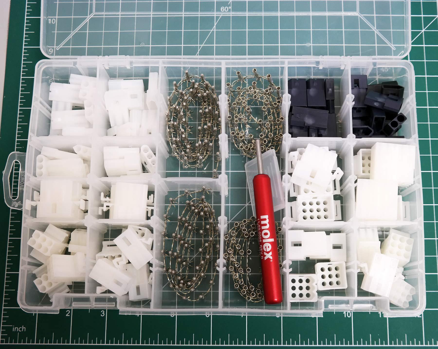 Molex 287pcs Molex 2-15 Pin 14A Connector Kit 0.093", Wire Gauge 14-22 AWG w/Remove Tool