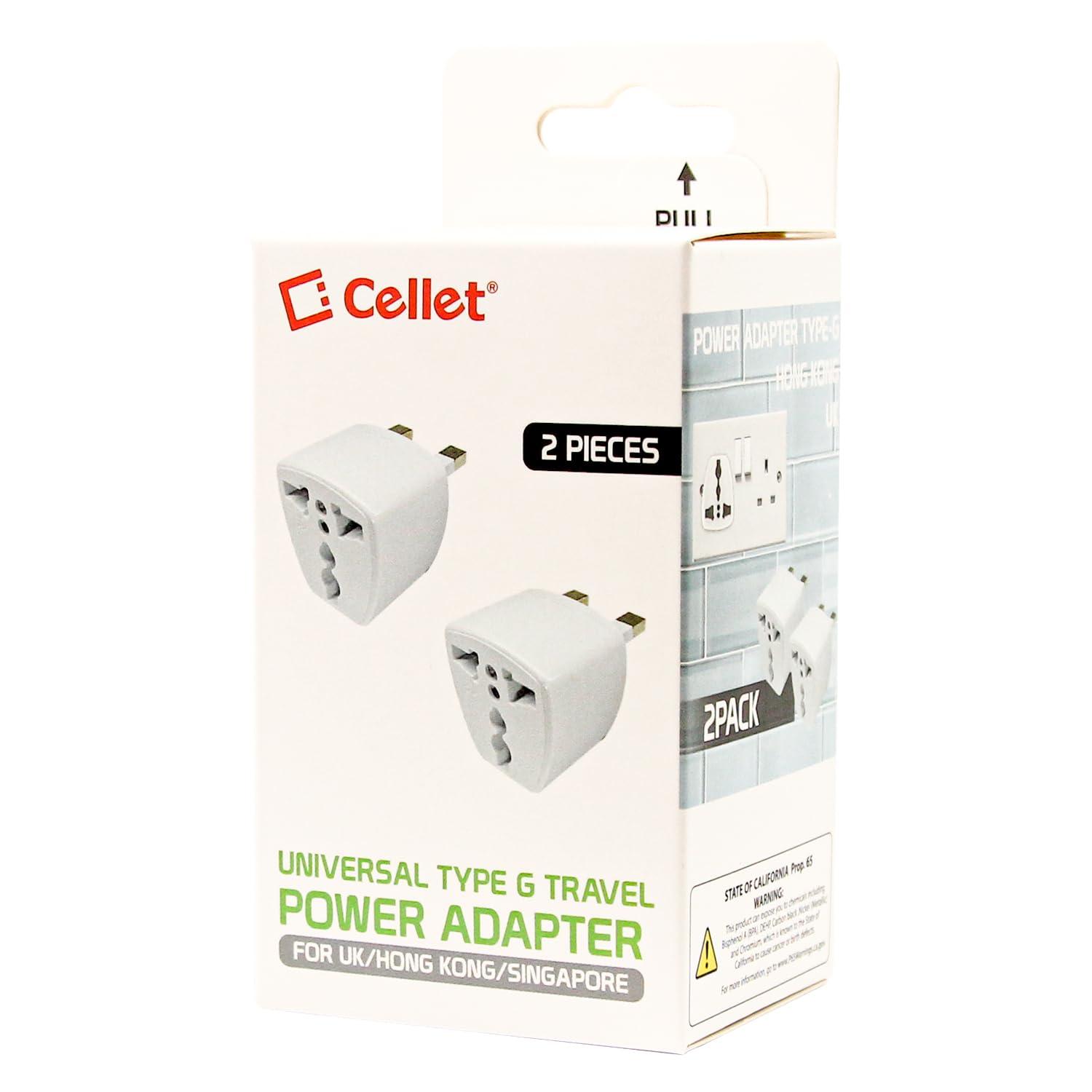 Cellet Cellet Universal Travel Adapter: Seamless Plug Conversion for International Travelers AC Wall Power Adapter to Convert China, UK, AU, EU & Other Plugs to US Plug (2PACK) (Type-G (UK HK))