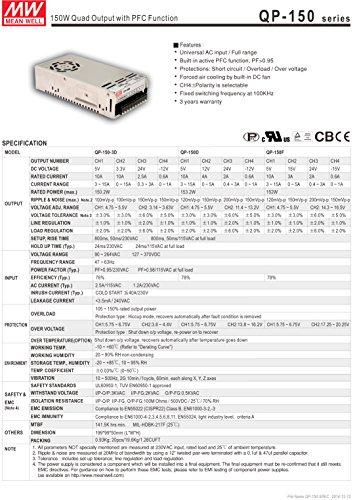 MEAN WELL Mean Well Original QP-150C Quad Output with PFC Function Power Supply +/-5V +/-15V 24V 0.6A 2A 3A 15A 153W